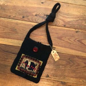 Hand made punch needle pig on purse